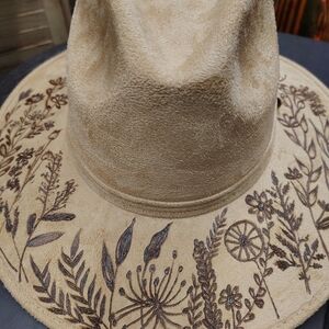 Floral Hand Burned Tan Hat
